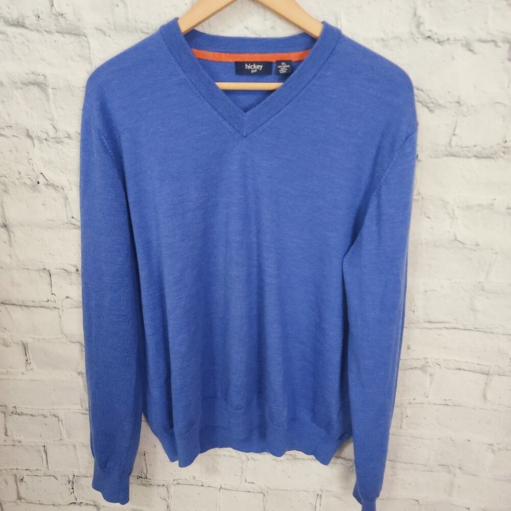 Hickey sweater top Sz XL long sleeve blue v neck 100% merino A25